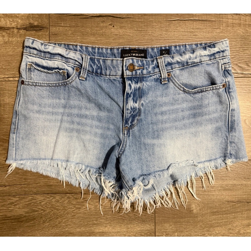 Lucky Brand The Cut Off Denim Shorts Light Wash Frayed Hem Size 10/30
